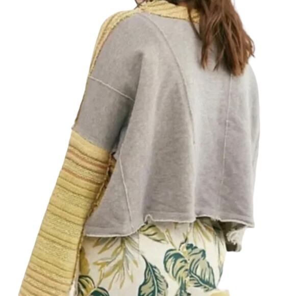 Free People Yellow Gray Catalina Cropped Bell Sleeve Pullover Sweater M - Picture 2 of 12